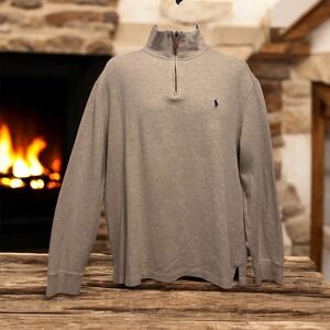 Polo Ralph Lauren Men's Quarter Zip Mock Neck Pullover Beige/Black Pony Sweater